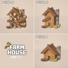 four different types of farm house made out of lego blocks