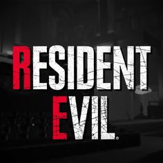 the resident evil logo is shown in red and white on a black background with text that reads, resident evil