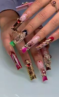 Colorful Acrylic Nails, Designs For Short Nails, Junk Nails, Really Cute Nails, Pink Acrylic Nails