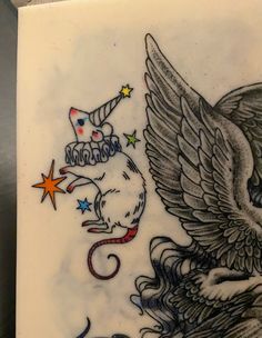 a drawing of an eagle and a rat with stars on it's back side