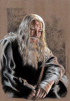 a drawing of an old man with long white hair