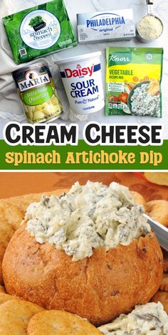 cream cheese spinach artichoke dip is an easy appetizer recipe