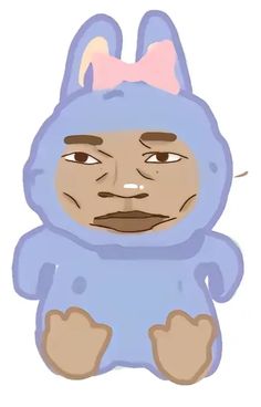 a drawing of a person wearing a blue bunny costume