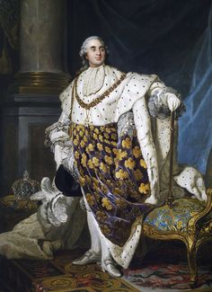 a painting of a man in white and gold clothing sitting on a chair with a cane