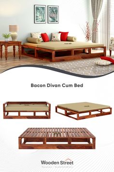 the wooden coffee table is shown with different types of furniture