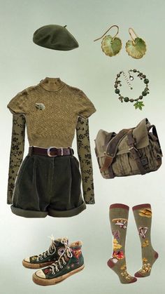 #outfit #outfitinspo #aesthetic #goblincore #goblincoreoutfit #jewelry #funnysocks Goblincore Aesthetic Outfits, Goblincore Fashion, Cottagecore Clothes, Cottagecore Outfits, Dream Aesthetic, Lovely Clothes