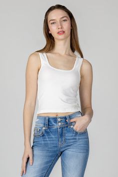 Tank with Distressed Details – Miss Me Casual Solid Cropped Tank Top, Casual Fitted Crop Top With Tank Straps, Casual White Fitted Tank Top, White Fitted Casual Tank Top, Casual Crop Top With Tank Straps, Casual Fitted Tank Crop Top, Casual Fitted Tank Top, Knit Tank, Knit Tanks