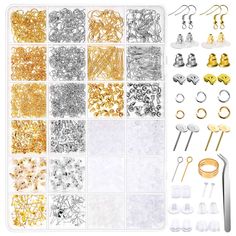 PRICES MAY VARY. 【EARRING KIT】 Anezus earring making kit contains tweezers, jump ring opener, 2320 pieces 24 style earring findings: earring stub backs (plastic, gold and silver), earring posts (gold, silver), earring hooks (gold, silver), eye pins (gold, silver) and open jump rings (gold, silver). You can use it to make or repair your earring and jewelry 【A VARIETY OF STYLES EARRING BACKS AND FINDINGS】 This earring making supplies kit includes 12 kinds of earring backings, various sizes, univer Earring Making Supplies, Earrings Diy Handmade, Bullet Earrings, Earring Kit, Jewerly Making, Jewelry Making Kit, Earring Making, Handmade Jewelry Diy, Diy Crafts Jewelry