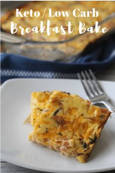 keto and low carb breakfast bake on a white plate with a fork