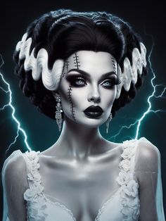 Bride Of Frankenstein Costume Makeup, Frankensteins Bride, Bride Of Frankenstein Makeup, Zombie Pose, Bride Of Frankenstein Halloween, Bride Of Frankenstein Costume, Kawaii Spooky, Hallowen Ideas