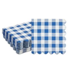 blue and white checkered paper napkins on top of each other