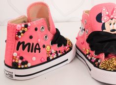 How adorable are these Minnie inspired converse! The perfect shoe to complete the look!Please leave your name needed in the notebox during checkoutThis listing is for the shoes ONLY, please Visit the tutu section or search bar for the matching outfit!If you are unsure of sizing please scroll to the last photos for our size charts, or visit our size charts here--> https://pinktoesnhairbows.com/pages/size-chartAll sales are FINAL, Ship dates can be found directly on the listing, please view our po Minnie Shoes, Overalls Boys, Tutu Dress Costumes, Bling Converse, Converse Star, Girls Overalls, Girls Converse, Matching Outfit, Birthday Tutu