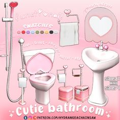 the bathroom is pink and has various items for it to be used in this game