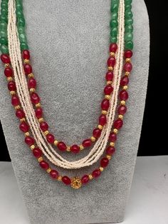 Ruby Emerald Pearls Nakshi Multi Layer Necklace Only Neckalce no earringsColor : GoldenSize : Necklace Length : 22 Inches Approx;Stones : Pearl Real Emeralds Nakshi Balls Nakshi Balls, Baby Jewellery, Necklace Traditional, Beads Fashion, Fashion Beads, Ruby Beads, Ethnic Necklaces, Emerald Bead, Multi Layer Necklace