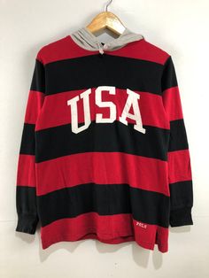 "Vintage Polo Ralph Lauren USA Hoodie Pre-owned: Good condition Size on Tag 150 Measurement Pit to pit 18.5\" Length 26\" I do combined shipping $3 for next t-shirt, $5 Sweatshirt Please let me know if you have any question before buying" Collegiate Long Sleeve Graphic Hoodie, Throwback Cotton Hoodie Tops, Throwback Winter Hoodie, Throwback Winter Hoodie Tops, Throwback Hooded Top For College, Throwback Long Sleeve Hoodie For College, Throwback Long Sleeve Streetwear Top, Vintage Red Long Sleeve Hoodie, Vintage Crew Hoodie For Winter