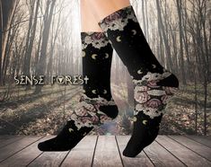 Dark Cottagecore socks, Moon phase socks, Pale Dusty Rose socks, Witch socks, Witchy socks, Floral socks, fairy socks, Wicca Pagan socks These high-quality socks with sublimated print provide optimum comfort with style wherever one might go - a subtle accent to complement an office look or an eye-catching statement for an extravagant outfit. .: 95% Polyester, 5% Spandex .: 3 different sizes .: Ribbed tube .: Cushioned bottoms .: NB! Printed with flat sublimation method. Color discrepancy can be Witchy Socks, Cottagecore Socks, Fairy Socks, Witch Socks, Darkly Inclined, Floral Socks, Dark Cottagecore, Rose Pale, Dream Style