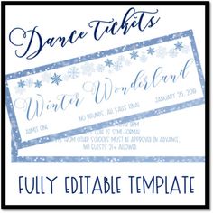 On the prom committee? Trying to plan winter formal? Looking for an adorable ticket template? Look no further! The text in this template is fully editable, making this customizable ticket template perfect for any dance or ticketed event at your school! This download includes three editable PowerPoint documents:An 8.5"x11" version for easy DIY printing (I recommend printing on cardstock!)This also includes two versions--one with white space between the tickets and one without the white space to g Winter Wonderland Dance, Prom Committee, Sub Binder, High School Activities, Diy Printing, Ticket Template, The Prom, Dance Team, Winter Formal