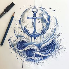 Vibrant Full Moon Tattoo Master Files Anchor Wallpaper, Anniversary Tattoo, Full Moon Tattoo, Tattoo Master, Ship Tattoo, Sleeves Ideas, Selling Design, A New World, The Full Moon