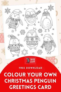 Penguin-Themed Printable Christmas Cards for Kids: Discover winter colouring ideas with these free printable Christmas cards! With adorable penguins in Christmas sweaters, these Christmas cards to color are perfect for kids. Great for DIY Christmas card projects, these printable Christmas cards to color make for fun Christmas crafts. Download these free printable Christmas coloring pages today!c