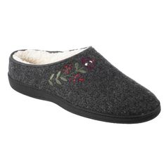 Women’s Flora Hoodback Slipper in Charcoal Heathered Right Angled View Clog Style, Cloud Cushion, Clogs Style, Clog Slippers, Elegant Embroidery, Casual Running Shoes, Duffel Bag Travel, Kids Outerwear, Leave Me Alone