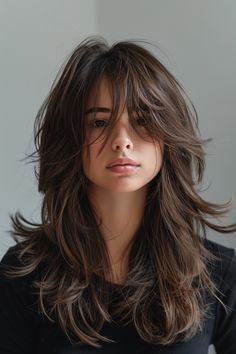 Update your long locks with some layers and fringe! Here are 49 trending layered cuts with bangs in 2024 for movement, shape and effortless style. 👆 Click for more ideas！ Hair Cut For Oval Shape Girl Long Hair, Hair Cuts Bangs Long, Werewolf Haircut, Thick Wavy Hair, Hair Inspiration Long, Shaggy Haircuts