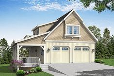 this is an artist's rendering of a two - car garage with attached porches