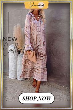 Full-length Deep V Neck Printed Dress A Line Maxi Dress, India And Pakistan, Block Dress, Colorblock Dress, Loose Dress, Printed Dress, Season Autumn, Deep V Neck, Types Of Collars