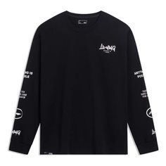 Li-Ning Anything Is Possible Graphic Long Sleeve T-shirt 'Black' AHST557-2 Black Slogan T-shirt For Fall, Casual Long Sleeve Graphic T-shirt, Letter Print Crew Neck Top For Streetwear, Black Long Sleeve Shirt With Text Print, Urban Style Relaxed Fit Long Sleeve Tops, Urban Long Sleeve T-shirt For Streetwear, Long Sleeve Text Print Shirt For Streetwear, Fall Crew Neck T-shirt With Back Print, Text Print Long Sleeve Shirt For Streetwear