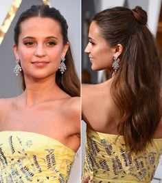 Alicia Vikander Hair, Oscar Hairstyles, Half Bun Hairstyles, Blow Hair, Half Bun, Wedding Hairstyles Bridesmaid, Engagement Hairstyles, Guest Hair