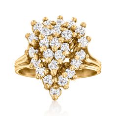 Ross-Simons - C. 1980 Vintage .80ct t. w. Diamond Cluster Ring in 14kt Yellow Gold. Size 6. C. 1980. From our Estate collection, this superb cluster ring is all aglow with a lush arrangement of .80 ct. t. w. round brilliant-cut diamonds! Perfect for wearing to dinner, dancing and all of your dressed-up occasions. Finely crafted in polished 14kt yellow gold. 1/2" wide. Diamond cluster ring. Exclusive, one-of-a-kind Estate Jewelry. Diamond birthstones are the perfect gift for April birthdays. Classic Cluster Ring With Vs Clarity, Yellow Gold Cluster Diamond Ring For Anniversary, Yellow Gold Diamond Cluster Ring For Anniversary, Gold Cluster Ring With Vs Clarity, Anniversary Yellow Gold Cluster Diamond Ring, Cluster Diamond Ring For Anniversary, Classic Vvs Clarity Cluster Ring, Cluster Diamond Ring With Prong Setting, Vintage Cluster Ring