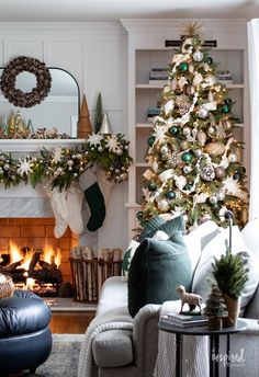 a decorated christmas tree in a living room