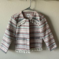 Nwt Jack By Bb Dakota Multi Color Tassel Jacket, Cropped Style & Very Cute! Xs Measurements Pictured Are Approximate. Pet Friendly, Smoke Free Home. Fast Shipper F18 Tan Denim Jacket, Tassel Jacket, Faux Fur Hoodie, Olive Green Jacket, Ruffle Jacket, Striped Vests, Fur Hoodie, Grey Vest, Jean Jacket Women