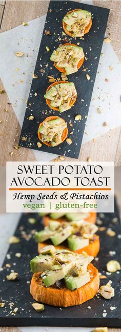 sweet potato avocado toast with hemp seeds and pistachios on top