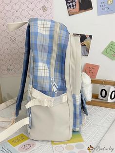 Bird in Bag - Minimalist Vintage Plaid Pattern Casual Backpack with Contrast Accents Everyday Preppy Rectangular Backpack, Bag Minimalist, Minimalist Vintage, Style Preppy, Classic Backpack, Vintage Plaid, Plaid Fashion, Fabric Bag, Bird In Bag