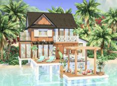 Sims Tropical House, Sims 4 Sulani House Ideas, The Sims 4 Sulani Houses Ideas, Sims 4 Houses Beach, Sims 4 Island Living House Plan, Sims 4 Small Beach House, Sims 4 House Sulani, Sims4 Sulani House, Sims Island Living House