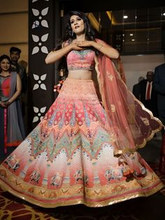 Latest Sangeet Lehengas from Best Sangeet Sandhya Lehenga Manufacturer in Surat to Dazzle the Night Mandala Outfit, Printed Chaniya Choli, Multicolor Lehenga, Sangeet Dress, Colorful Lehenga, Beautiful Lehengas, Sangeet Lehenga, Choli Design, Chaniya Choli Designs