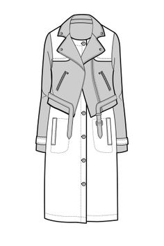 a drawing of a trench coat with an attached hood and zippers on the front