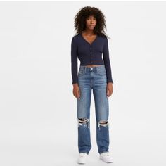 Levi's Low Pro Straight A09640006 Jeans Nwt Size 30 Style A09640006 Distressed/Holes A Mid Rise Relaxed Through Hip And Thigh Straight Leg Laying Flat, The Rise Measures Approximately 11.5" And The Inseam Is Approximately 30.5". Inv876-Bk8pg146 Levis Women, Vintage Fits, Medium Wash Jeans, Modern Times, Straight Leg Denim, Button Fly Jeans, Slim Straight Jeans, Premium Denim, Cut Jeans