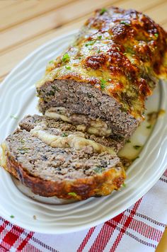 the meatloaf is cut into slices and ready to be eaten