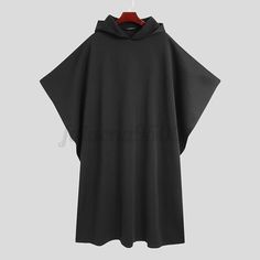 Black Long Sleeve Cotton Poncho, Casual Hooded Winter Cape, Casual Hooded Cotton Poncho, Casual Cotton Hooded Poncho, Casual Black Hooded Cape, Oversized Hooded Cotton Poncho, Gothic Shawl, Poncho Men, Incerun Men