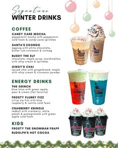 the menu for winter drinks is shown