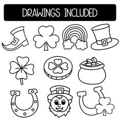 st patrick's day coloring pages with shamrocks, hats and horseshoes for kids