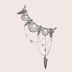 a drawing of a wind chime with shells and beads hanging from it's sides