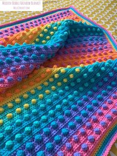 Modern Bobble Rainbow Blanket pattern by Melu Crochet Baby Afghan comforter and throw for unisex/boy/girl or home - Payhip C2c Variations, Rainbow Yarn Crochet, Rainbow Crochet Blanket Pattern, Crochet Blanket Rainbow, Modern Haken, Crochet House, Bobble Crochet, Crochet Tutorial Pattern, Rainbow Blanket