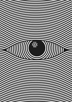 an eye is shown in the middle of a black and white poster with words on it