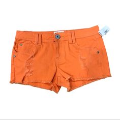 New With Tag Candie’s Brand Orange Denim Shorts. 5-Pocket Jean Shorts. Size 5 Distressed Denim. See Pics For Measurements. Summer Colorful Colored Denim Jean Shorts Tangerine Ripped Cotton Jean Shorts For Summer, Summer Cotton Ripped Jean Shorts, Trendy Orange Cotton Shorts, Summer Distressed Cotton Shorts, Distressed Cotton Summer Shorts, Mid-rise Distressed Cotton Jean Shorts, Distressed Mid-rise Cotton Jean Shorts, Distressed Cotton Mid-rise Jean Shorts, Casual Orange Summer Jeans