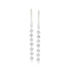 Ross-Simons - .77 ct. t. w. Diamond Linear Drop Earrings in 18kt White Gold. This dazzling pair of earrings makes an elegant companion to your best formal dress. On them, .77 ct. t. w. round brilliant-cut diamonds scintillate as they suspend in linear drops. Crafted in 18kt white gold. Hanging length is 1 3/8". Earwire, diamond linear drop earrings. Diamond birthstones are the perfect gift for April birthdays. Formal Dangle Linear Earrings With Brilliant Cut, Formal Brilliant Cut Dangle Linear Earrings, Dazzling Linear Earrings With Diamond Accents For Anniversary, Formal Prong-set Linear Drop Earrings, Formal Prong Setting Linear Drop Earrings, Linear Drop Earrings With Prong Setting For Anniversary, Formal Dangle Linear Earrings With Prong Setting, Formal Linear Earrings In White Gold With Diamond Accents, Formal Diamond Cut Linear Drop Earrings