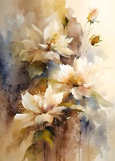 watercolor painting of white flowers in a vase