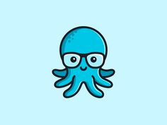 an octopus with goggles on its head and glasses in front of a blue background