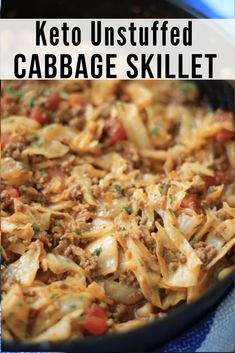 keto unstufffed cabbage skillet with text overlay